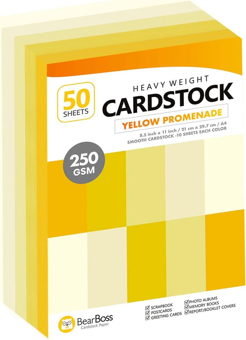 BearBoss Yellow Colored Cardstock Thick Paper 50 Sheets, 8.5" x 11" Heavyweight 92lb Cover Card Stock for Crafts and DIY Cards Making - Image 1
